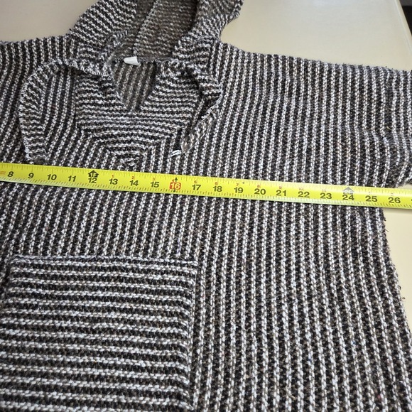 Baja Hoodie Mexico XL Brown White Striped Knit Poncho Pullover Kangaroo Pocket - Picture 7 of 9